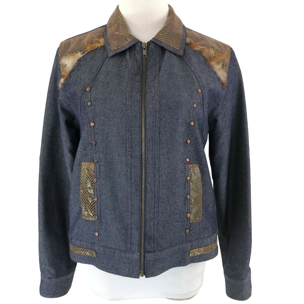 Denim Jacket Silk Blend Full Zip Front with Pockets Size S/M Patchington